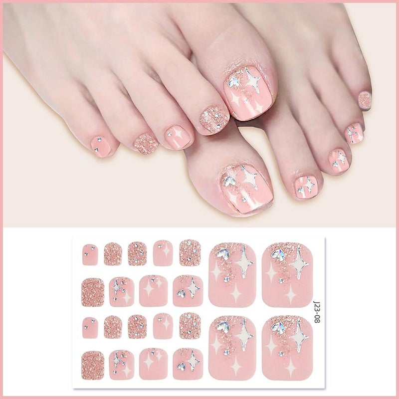 New waterproof toenail stickers with a trendy crystal glitter finish.